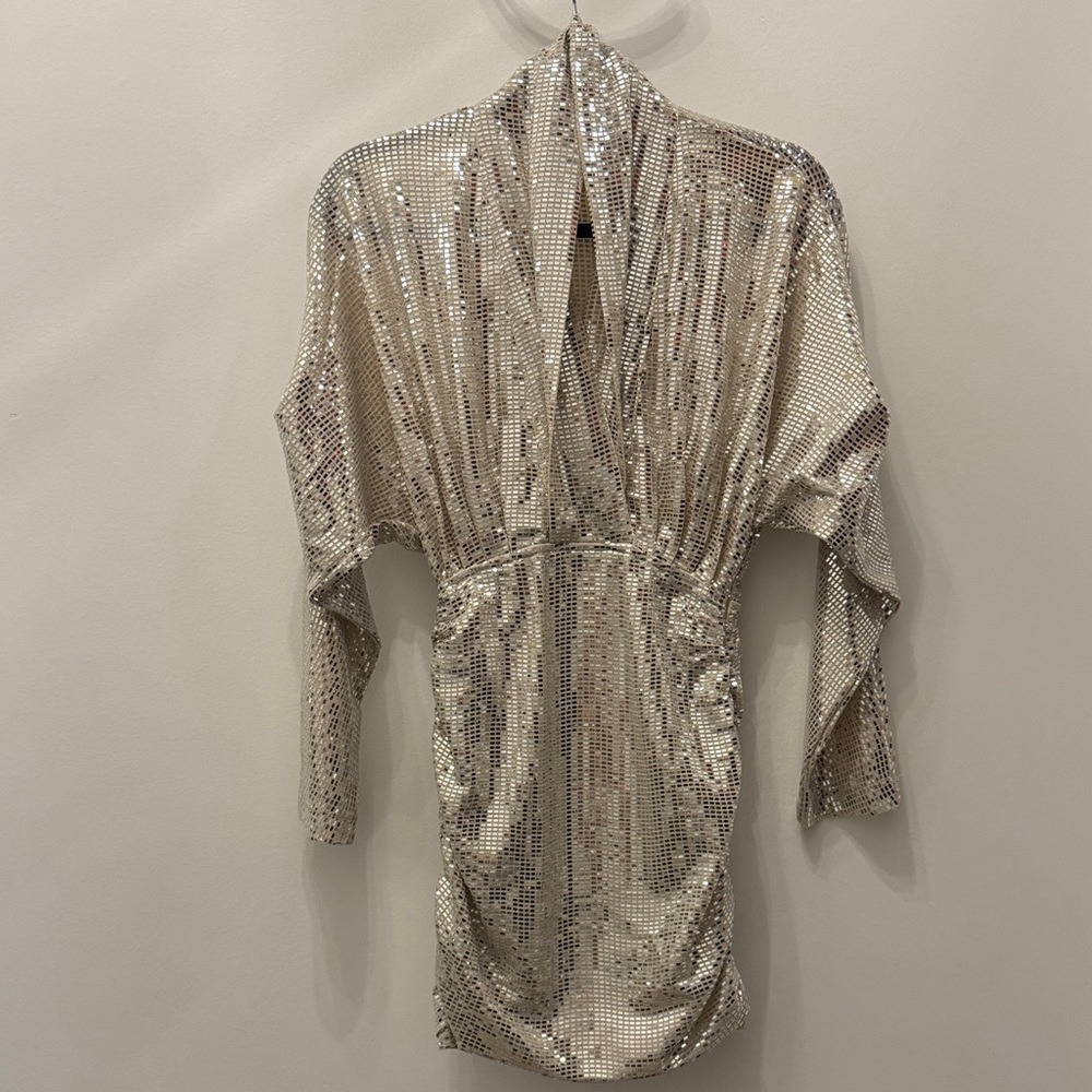 Metallic Sequin Silver Cocktail Dress